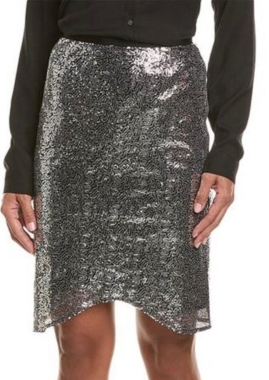 Gracia Silver Sequin Asymmetrical Skirt 1XL NWT